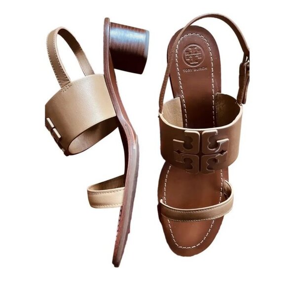 Brand New Tory Burch sz 8.5 Lowell 2 Veg Nappa Leather 45MM beige Sandals - Picture 1 of 9